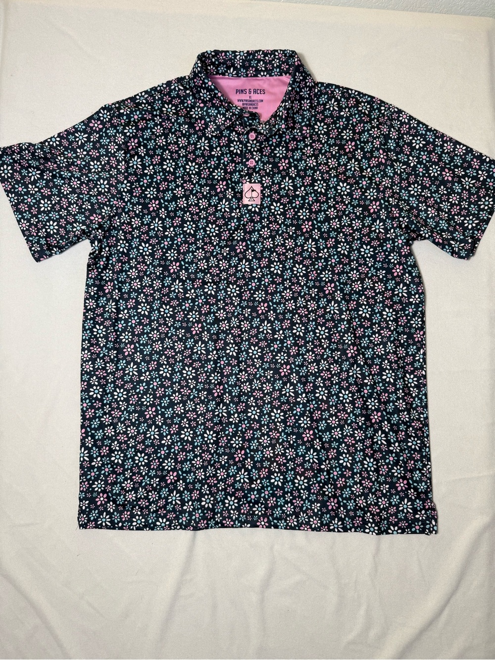 PINS & Aces Men's Navy Floral Polo